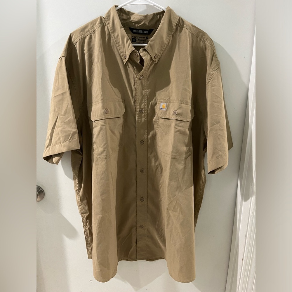 Carhartt Short-Sleeve Button-Up Shirt, tan, size 3XL - Picture 3 of 6